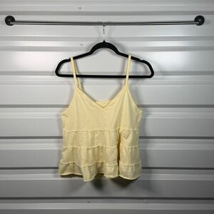 American Eagle Yellow Tiered Ruffle Camisole V-Neck Spaghetti Strap Tank Top L